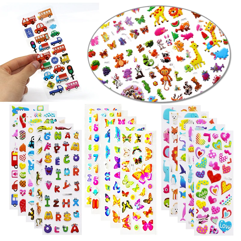 Wholesale Puffy Stickers Bulk Lot 10~100Sheets Animal Vehicle Design Self Adhesive Sticker Scrapbook Card Making DIY Craft TMZ