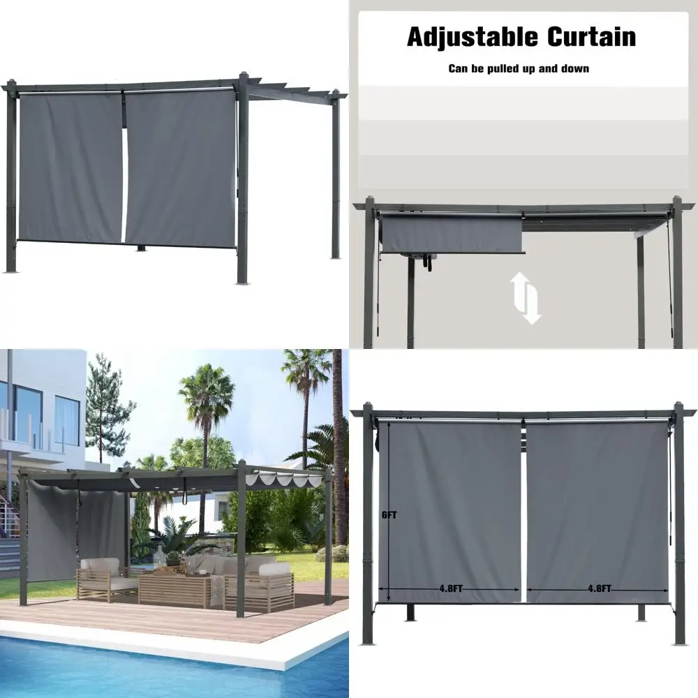 

Cordless Outdoor Pergola Shade - Aluminum Gazebo Curtains, 2-Pack, Gray, Perfect for 4.8x6 Spaces