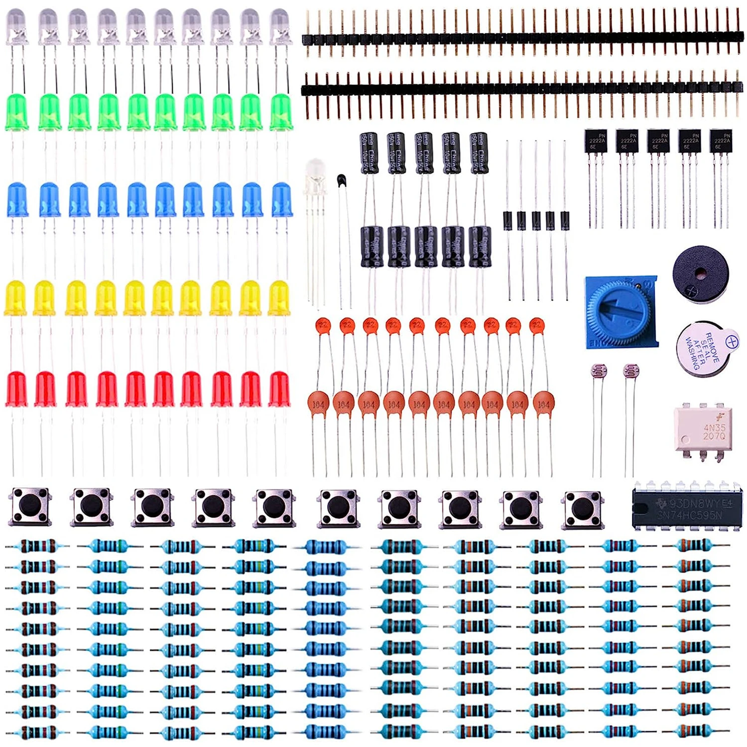 

ELEGOO Electronics Component Basic Starter Kit w/Precision Potentiometer, Buzzer, Capacitor Compatible with Arduino UNO, MEGA R3