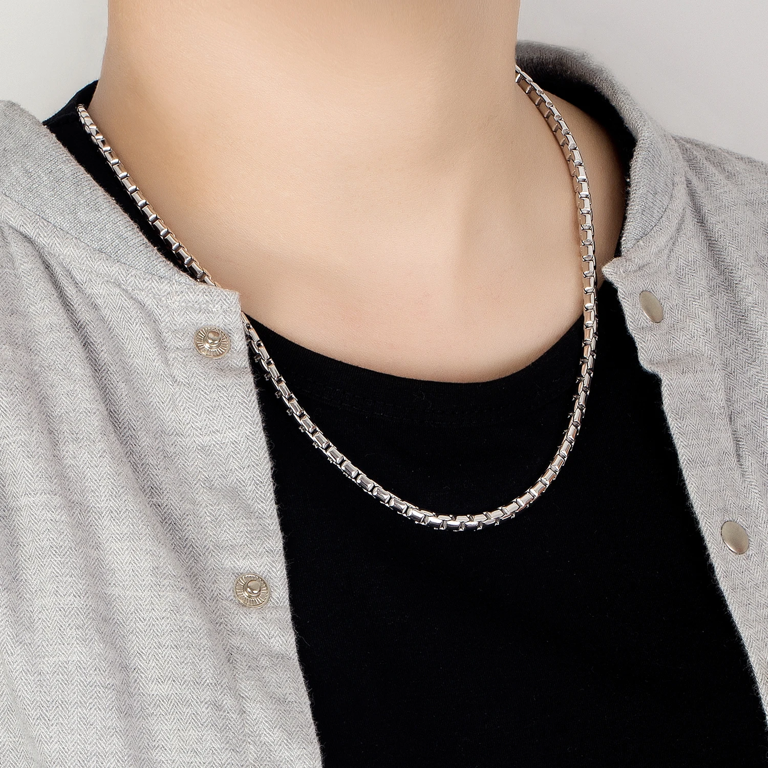 Sterling Silver 925 Men\'s Necklace Box Chain Necklace Long Clasp Classic Luxury Jewelry 46-66cm Length Birthday Gift