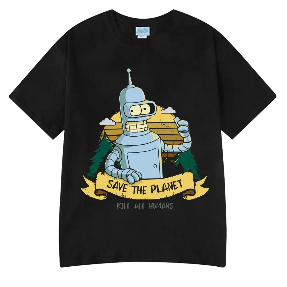 Funny Save The Planet Kill All Humans Robot Graphic Print T Shirt Men's Women Fashion Short Sleeve T-shirt Oversized Cotton Tees image 6