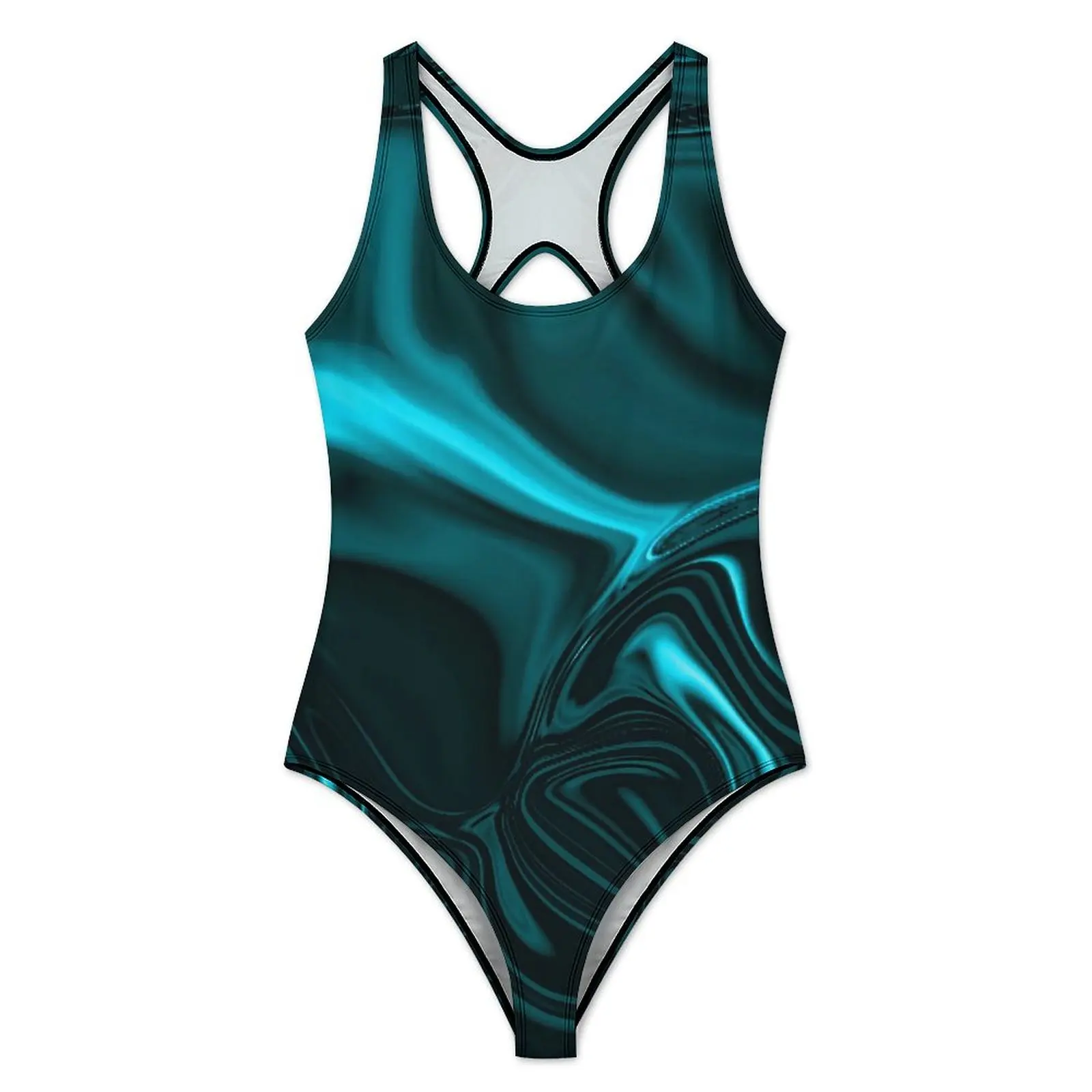 الأزرق منحنى ملابس السباحة مجردة طباعة رفع ملابس السباحة قطعة واحدة عطلة حمام Monokini ارتداءها مثير مطبوعة بحر حجم كبير #2