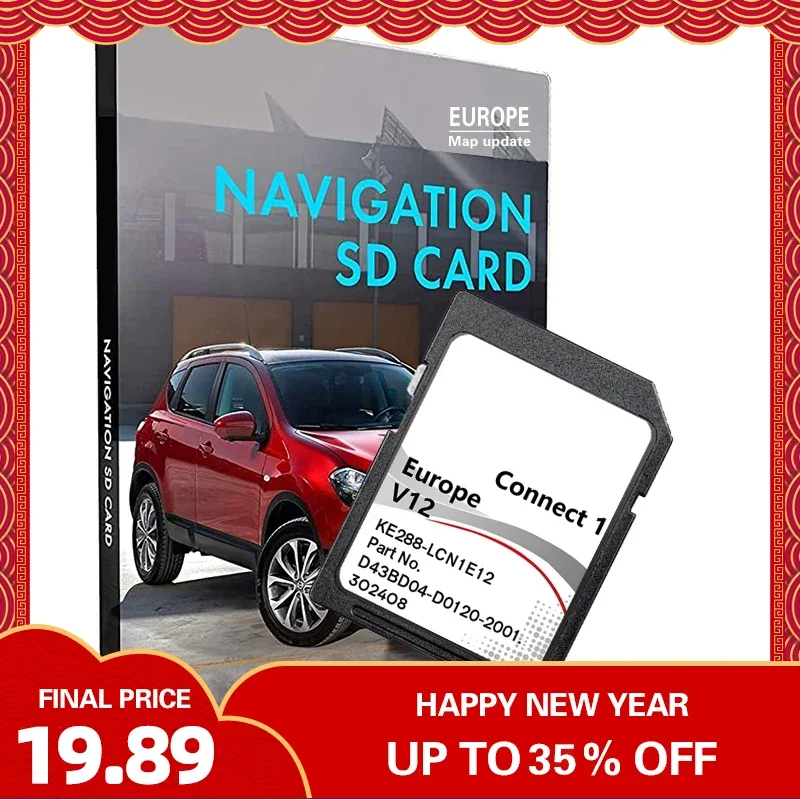 

Brand New for Nissan Qashqai Juke Note Connect 1 V12 Memory SD Card Sat Nav 2022 Latest Map Update Europe