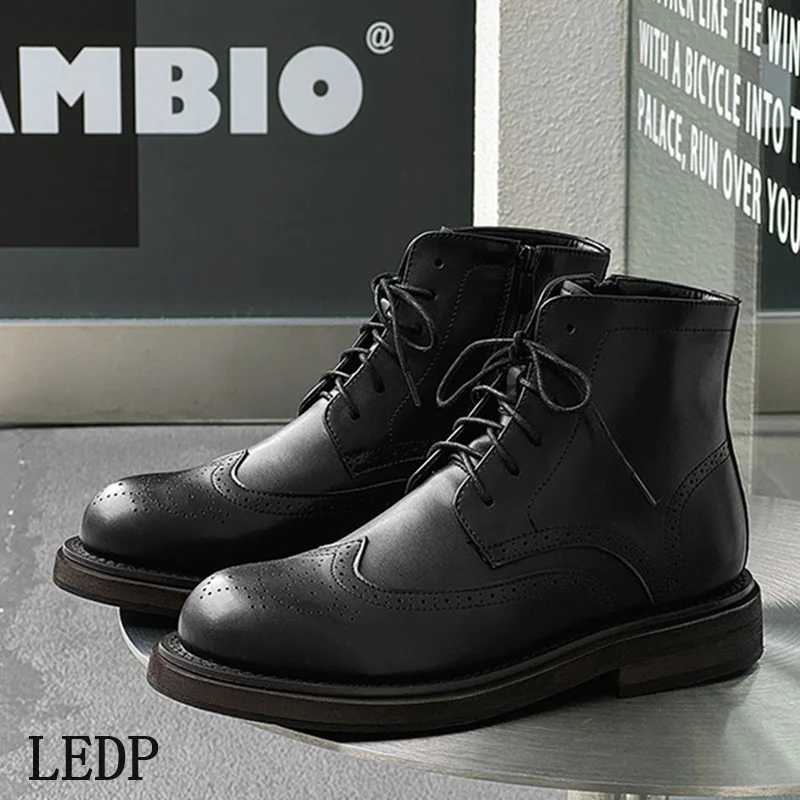 

LEDP Business Thick-Topped High-Heeled Casual Multi-Functional Chelsea Boots for 2025 Autumn British Style High-Top Shoes Retro