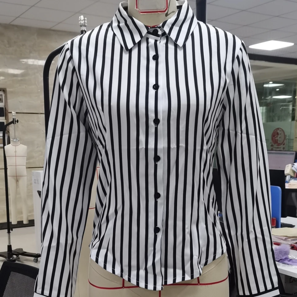 

Классические женские осенние лоскутные полосатые топы с длинным рукавом и отложным воротником, облегающие рубашки на пуговицах