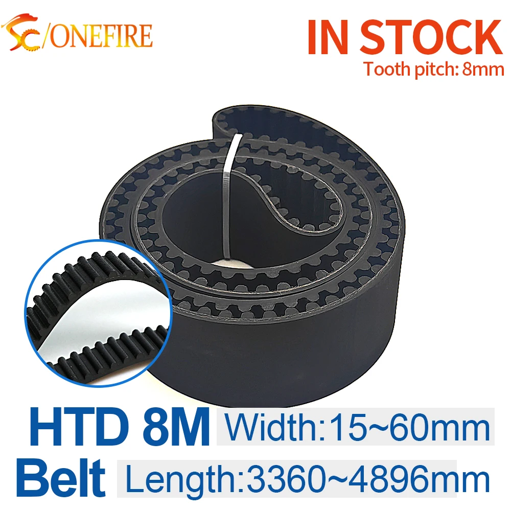

HTD 8M Timing Belt 3360/3400/3600/3808/3824/4400/4896mm width 15~60mm Teeth 420~612 8M Rubber Closed loop belt