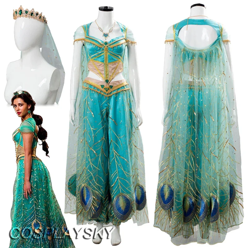 Princess Peacock Cosplay Fantasy 2019 Movie Naomi Scott Costume Disguise Adult Women Cosplay Roleplay Fantasia Outfits Female