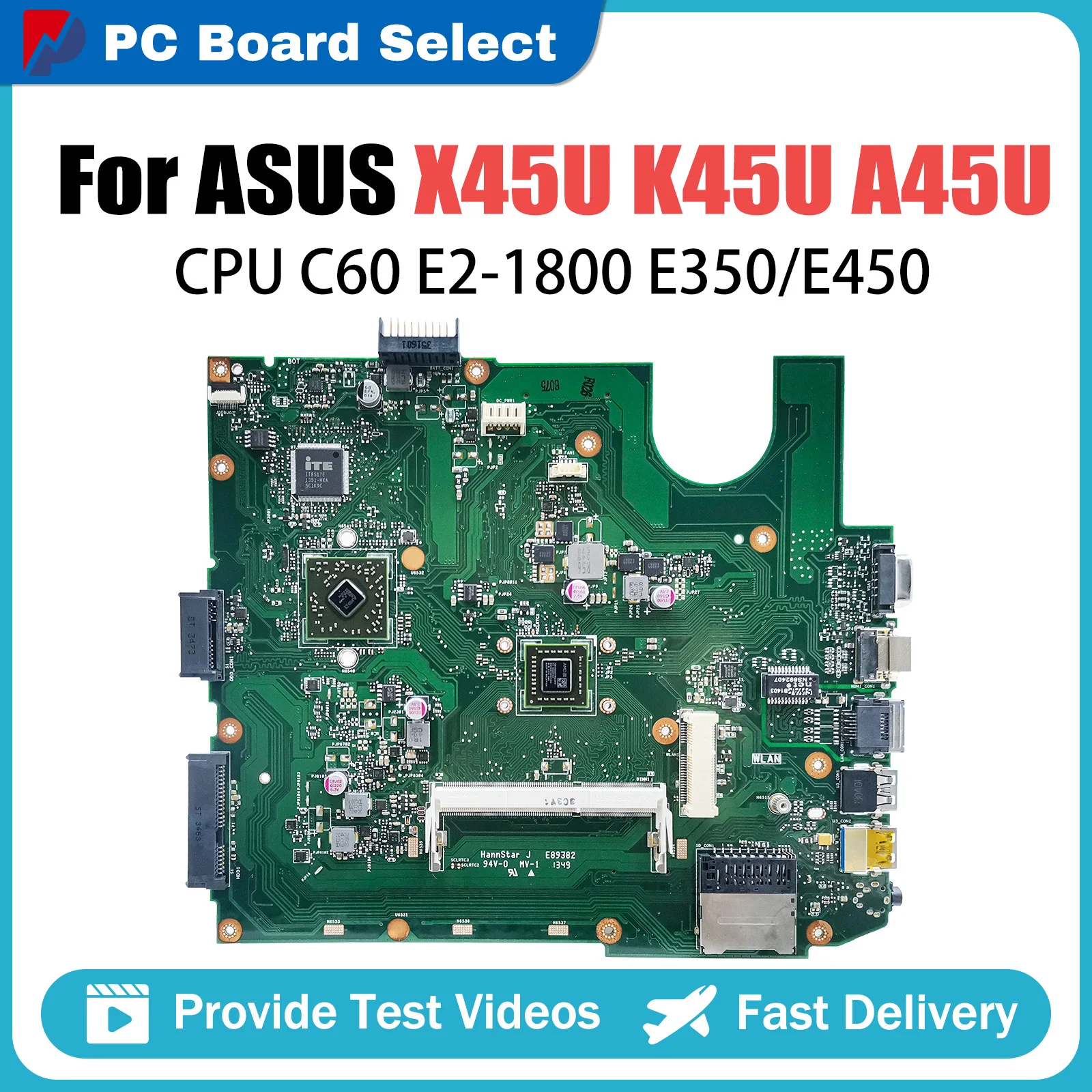 For ASUS K45U A45U Laptop Motherboard X45U Integrated MAINboard E2-1800 E-450 Working Well X45 100% Tested OK
