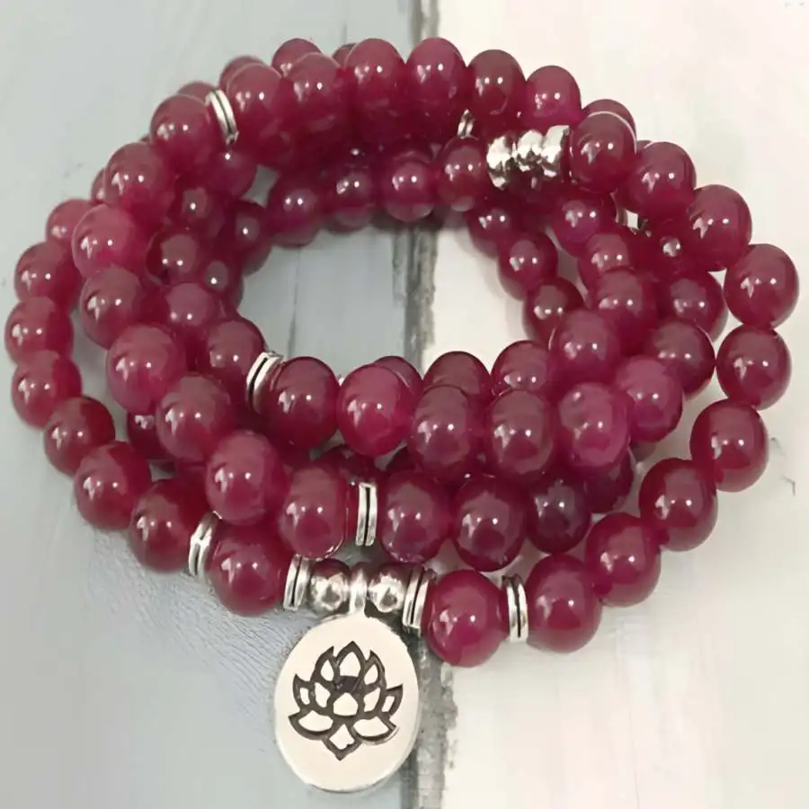 

8mm ruby jade Gemstone 108 Bead Mala Bracelet pendant Mala Japa Yoga Chakra Gemstone Men's Women Stone elastic Hand Buddhist