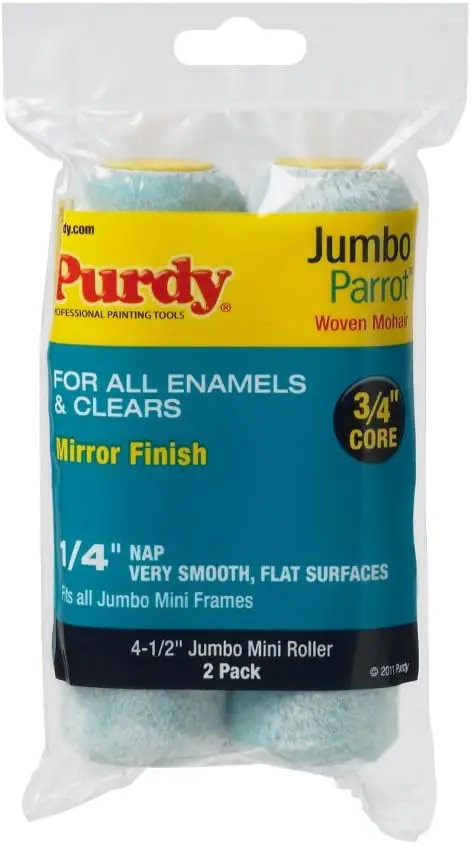 

Jumbo Mini Parrot Roller Cover Replacements, 2-Pack, 4-1/2 inch x 1/4 inch Nap for Smooth Surfaces