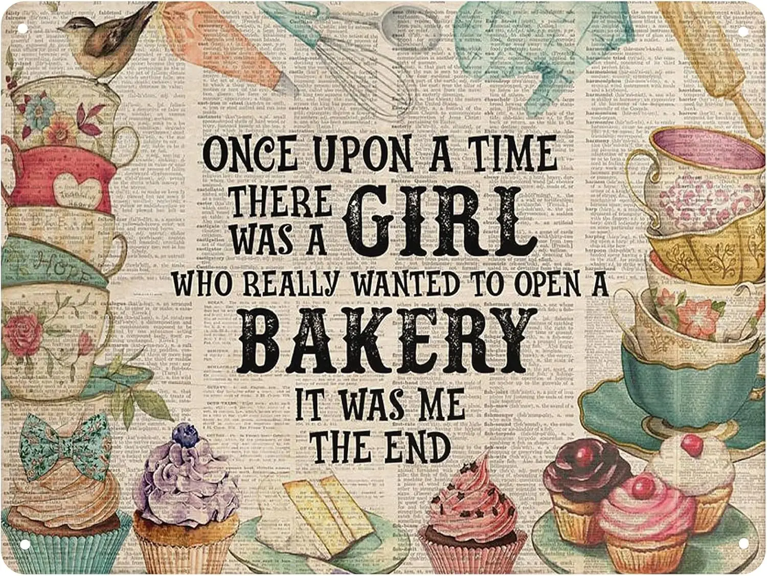 HYBLOM Charming Vintage Bakery Decor Tin Sign - Once Upon a Time, Wanted To Open A Bakery Girl Baking Art - Aesthetic Wall  sign