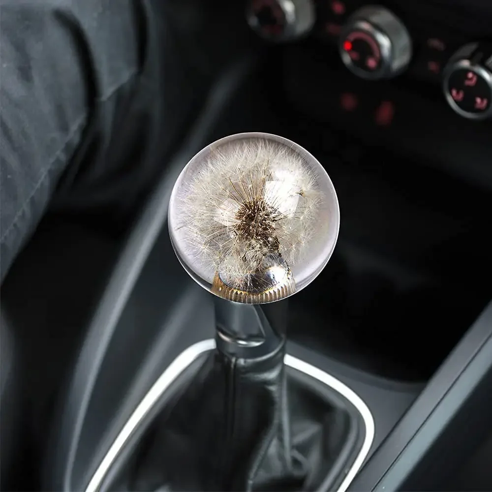 Universal 70MM Racing Crystal Ball Dandelion Real Flowers Gear Shift Knob Head Transparent DIY Modification Car Accessories