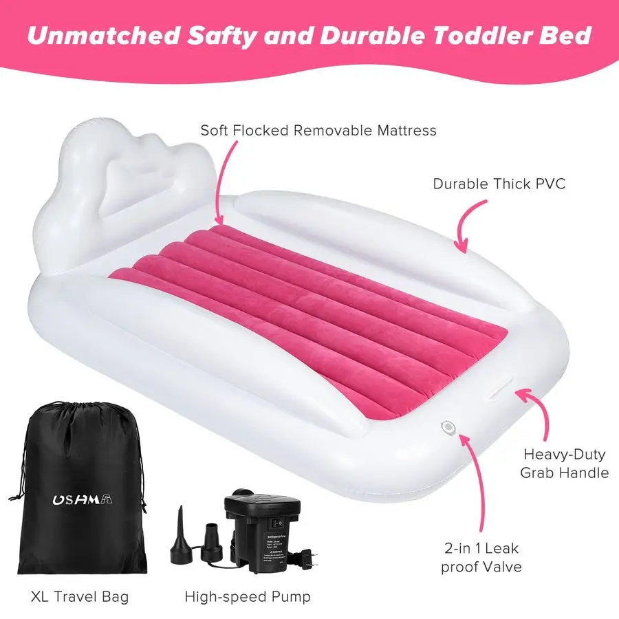 سرير سفر للأطفال الصغار، مرتبة هوائية للأطفال مزدوجة الجوانب، مرتبة تفجير مع جوانب للسفر، سرير أطفال محمول للسفر والنوم
