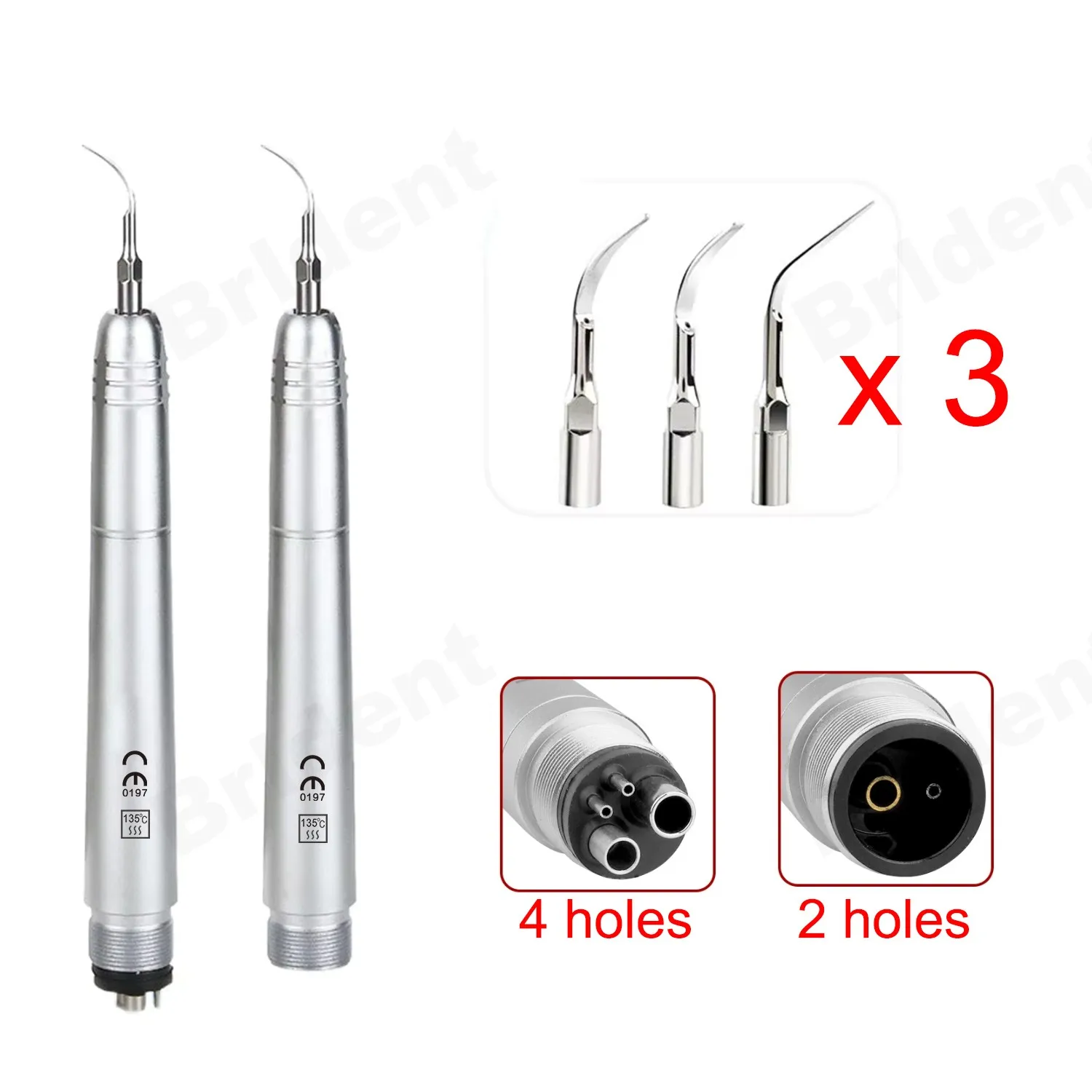 

Dental Ultrasonic Air Scaler with 3 Tips Scaling Handpiece Frequency Pneumatic Scaler 2/4 Holes