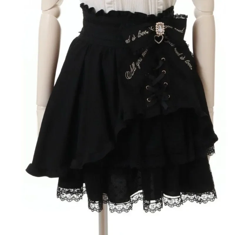 Bow Dresses Landmine Y2K Lizzisa Soft Girl Japan Sweet And Cute Lace Bow Ruffle Half Skirt A-line Medium Waist Short Skirt New