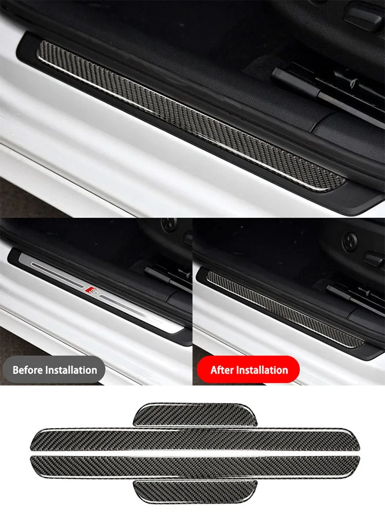 For Audi A3 (8V) 2012-2020 YEAR Premium Carbon Fiber Car Door Sill Strips Welcome Pedal Stickers Personalized Auto Accessories