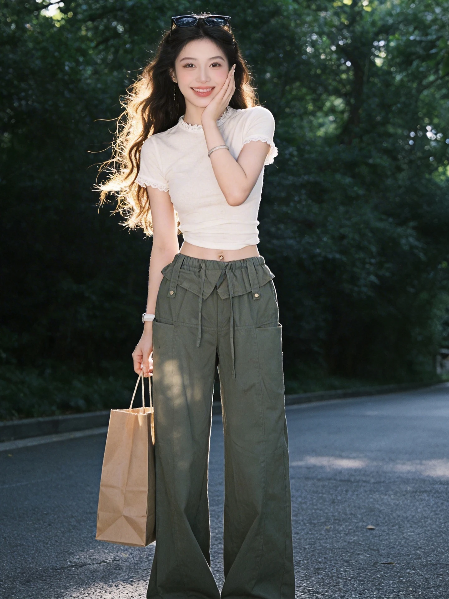 

Fashionable Casual Women's Summer 2026 Short Sleeve T-Shirt High Waist Wide Leg Pants Two-Piece Set Trendy Commute Style