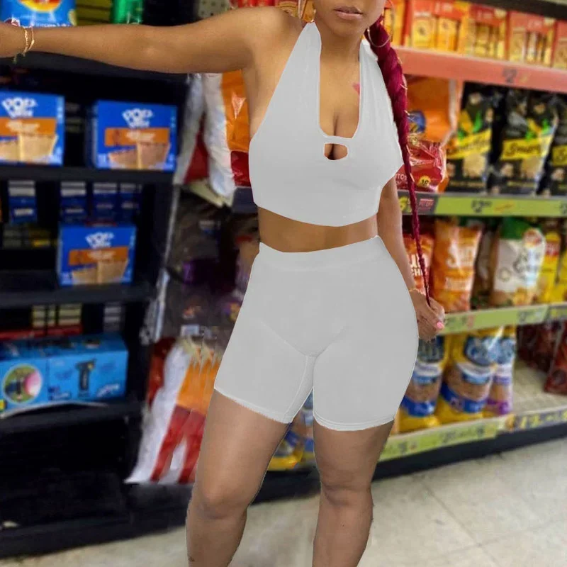Guwu verão com decote em v halter topo e shorts conjunto de duas peças roupas esportivas femininas sexy agasalho verão rua clube festa outfits