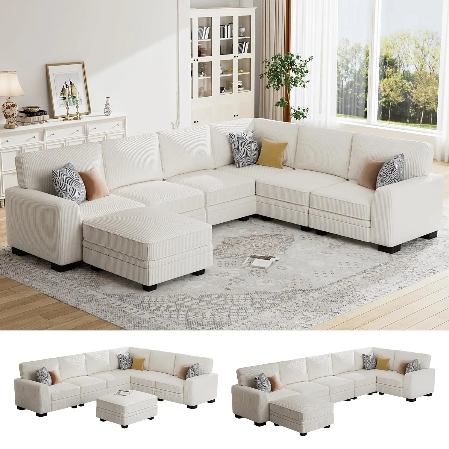 Oversized Modular Sectional Sofa,U/L‑Shaped Reversible Couch with Ottoman,Deep Seat Corduroy Sofa for Living, Customized