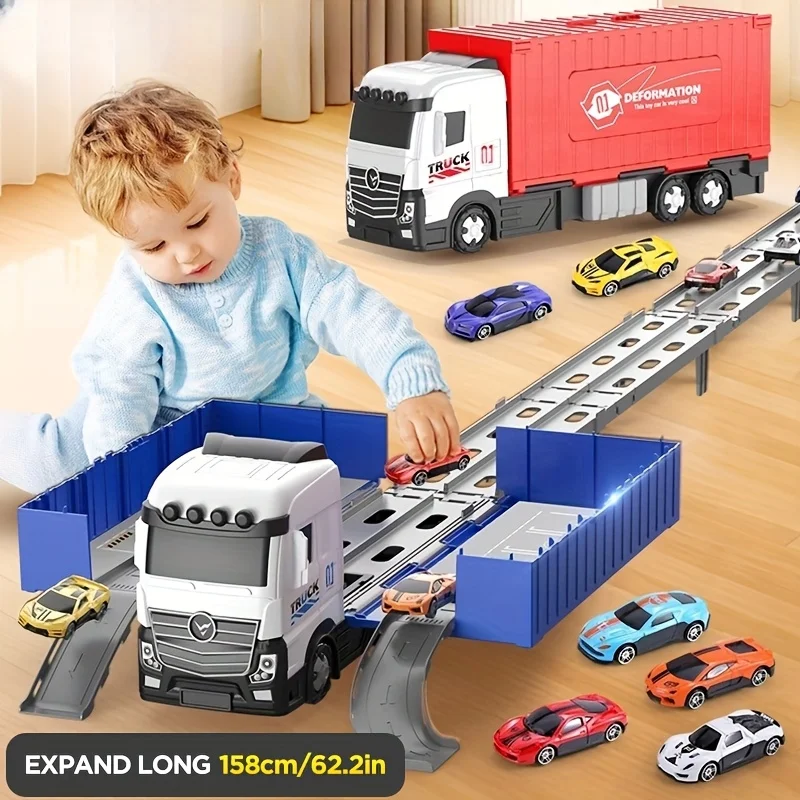 

Transforming Truck Toy, with Track and Mini Cars, Children Indoor Play Set