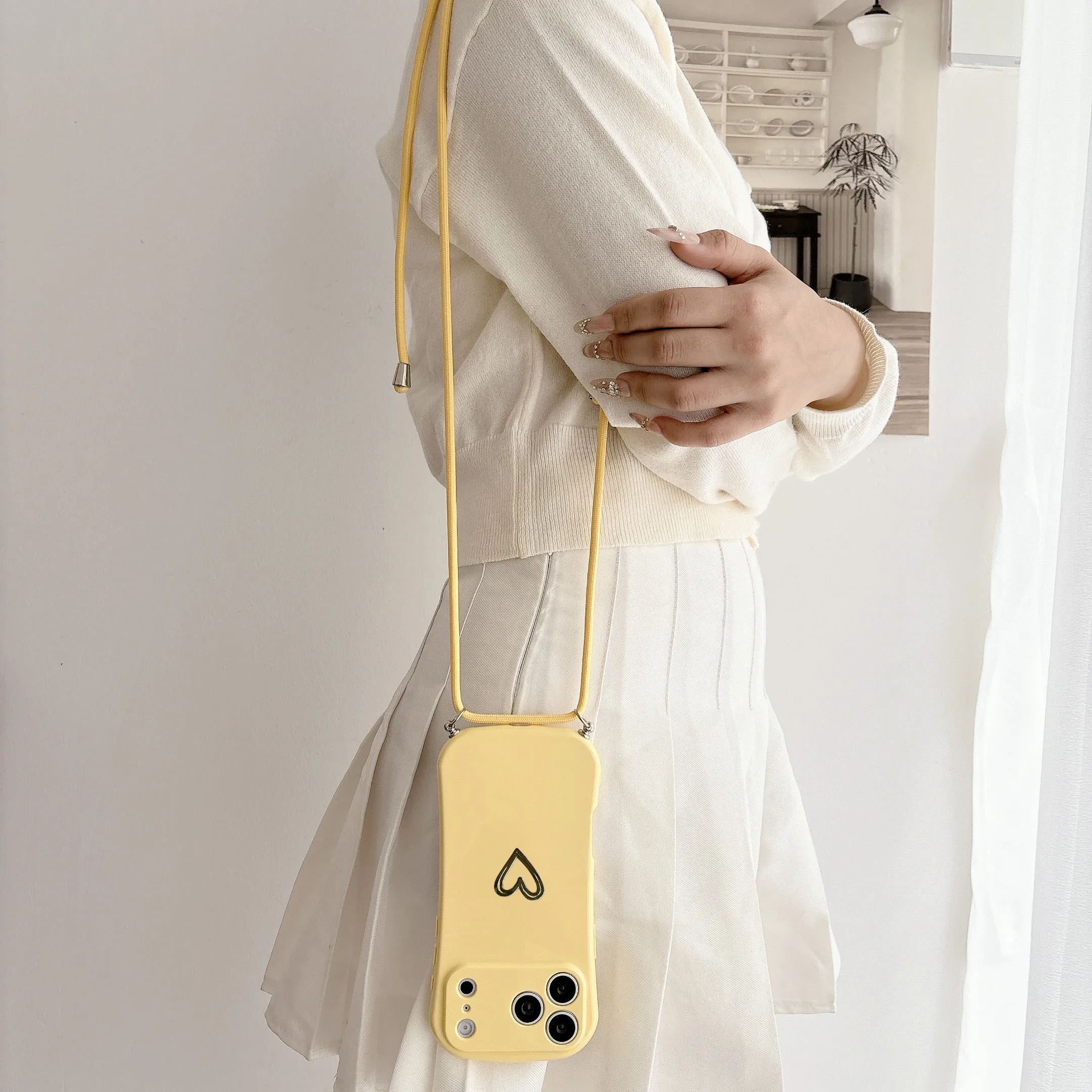 Creative Trendy Phone Case With Heart & Crossbody Lanyard For IPhone 18 17 Air 16 15 14 13 12 11 Pro Max Plus Anti-Lost Cover