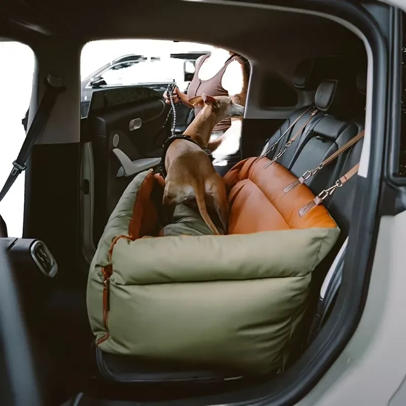 Luxury Rectangle Car Seat Booster Bed for Large Dogs Portable Washable Cover Non Slip Safety Cotton Sponge Filled Pet Travel
