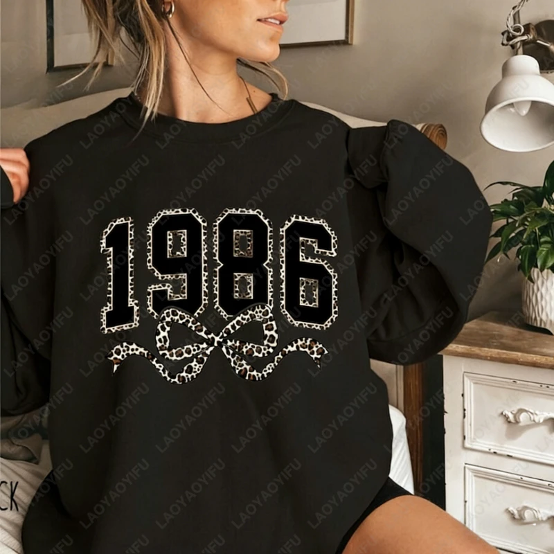 

Женская толстовка с леопардовым принтом и бантом в стиле ретро, подарок на 40-летие, креативный тренд, повседневный стиль, зимний пуловер, Ropa Mujer