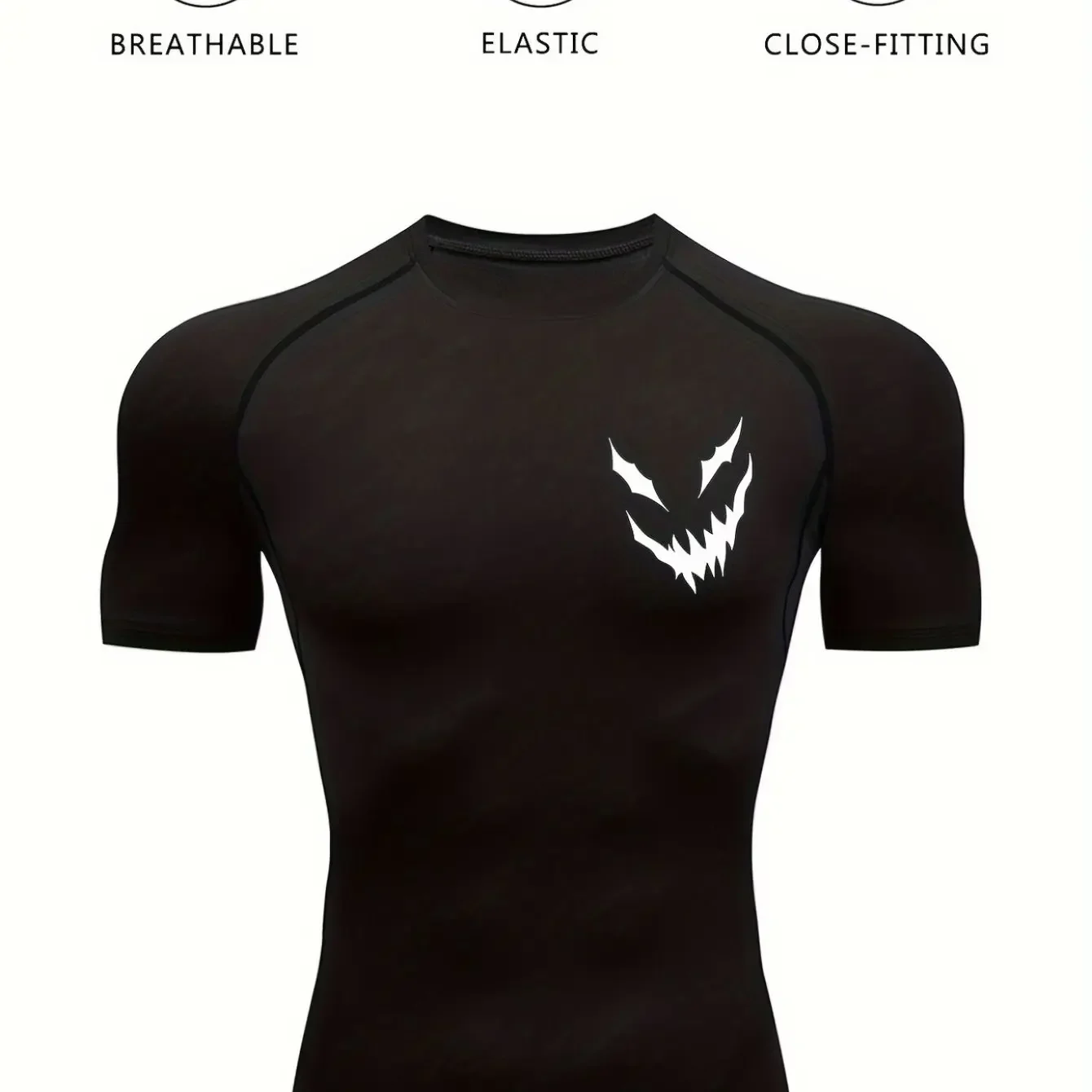 All season short sleeved tight fitting men's clothing, devil smiling face print,high stretch fabric,breathable and close fitting