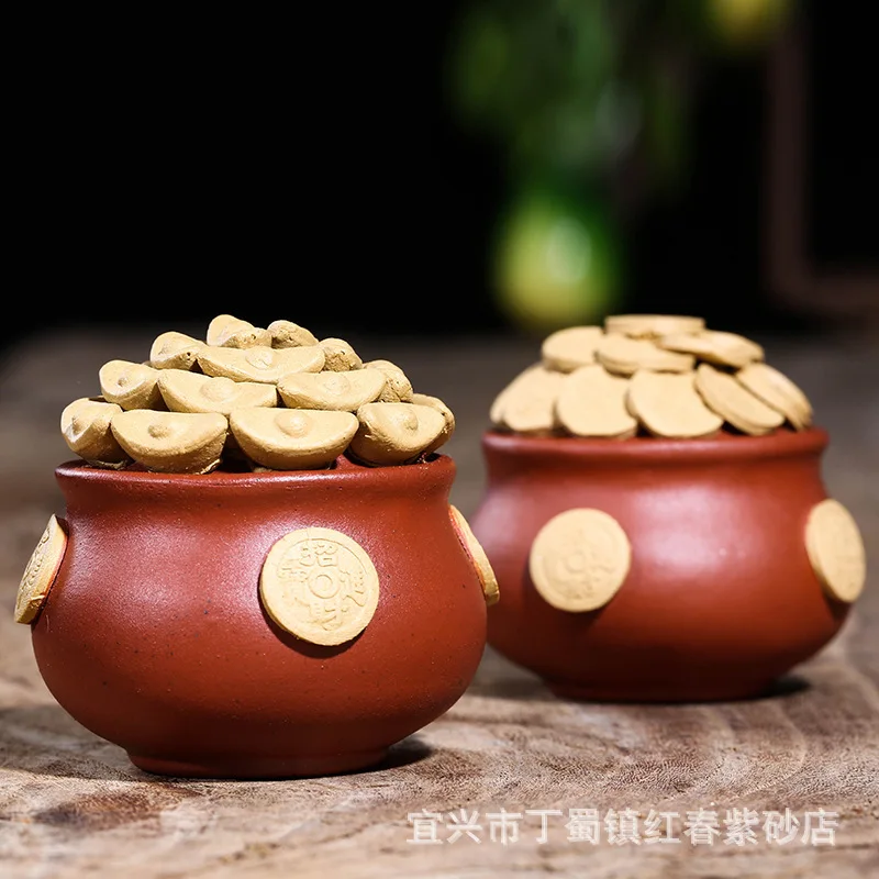 Yixing Zisha Tea Pet Treasure Bowl Gold Ingot Ornament Handmade Tea Set Sculpture Ornament Tea Plaything Cultural Plaything