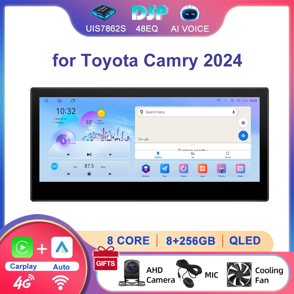 12.3' GPS Navigation Autoradio Android Multimedia Carplay Touch Screen Car Stereo Radio Player for Toyota Camry 2024