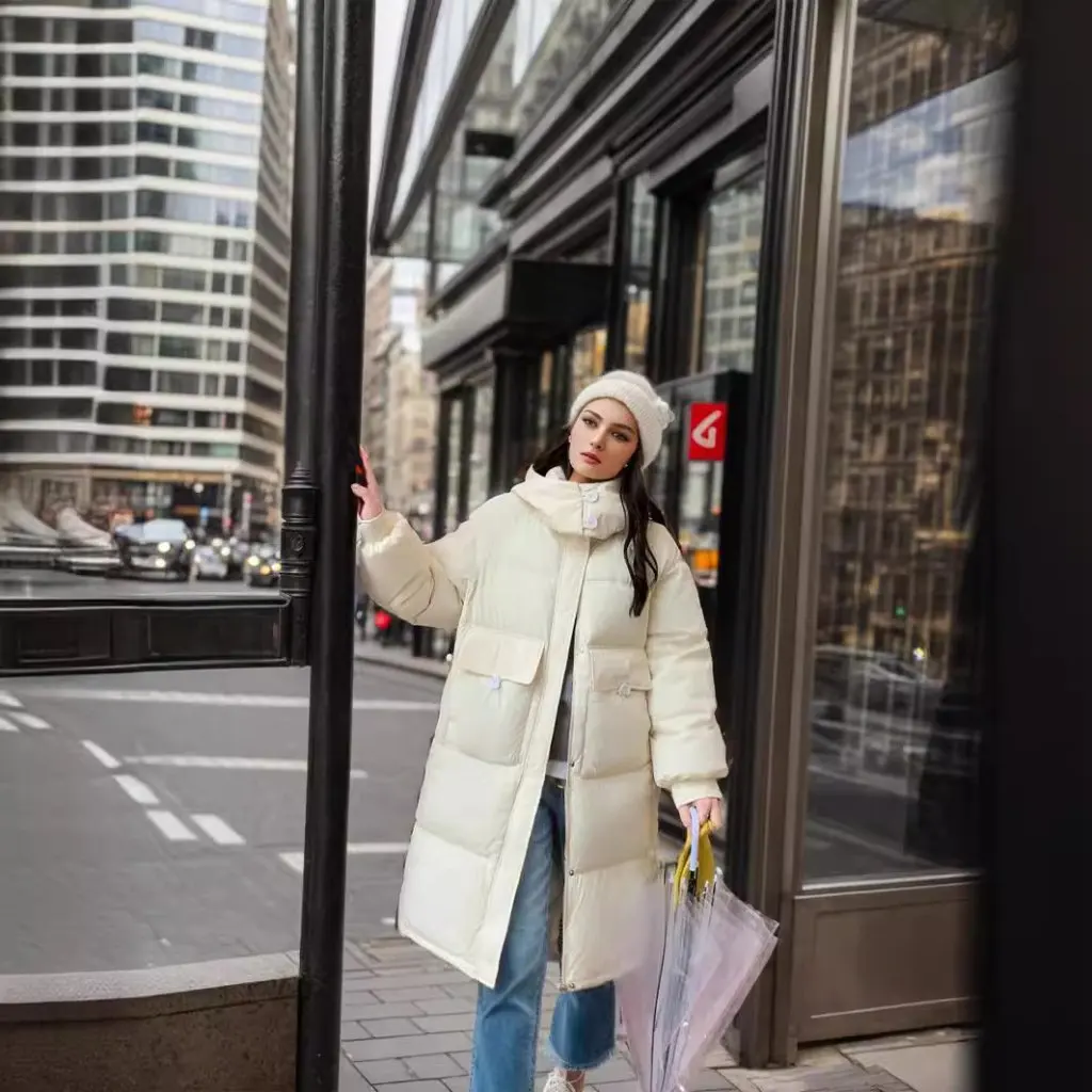 겨울 여성용 솜 패딩 재킷 중간 길이 무릎 아래 다용도 슬림 핏 패션 코트 학생용 신상품