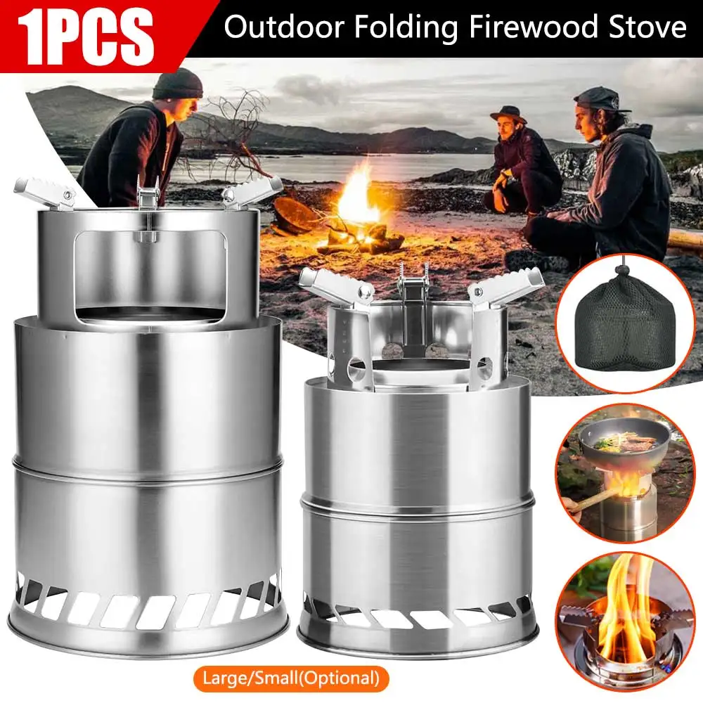 

Portable Outdoor Camping Stove Wood Burning Mini Lightweight Stainless Steel Stove Picnic BBQ Cooker Travel Adventure Tools