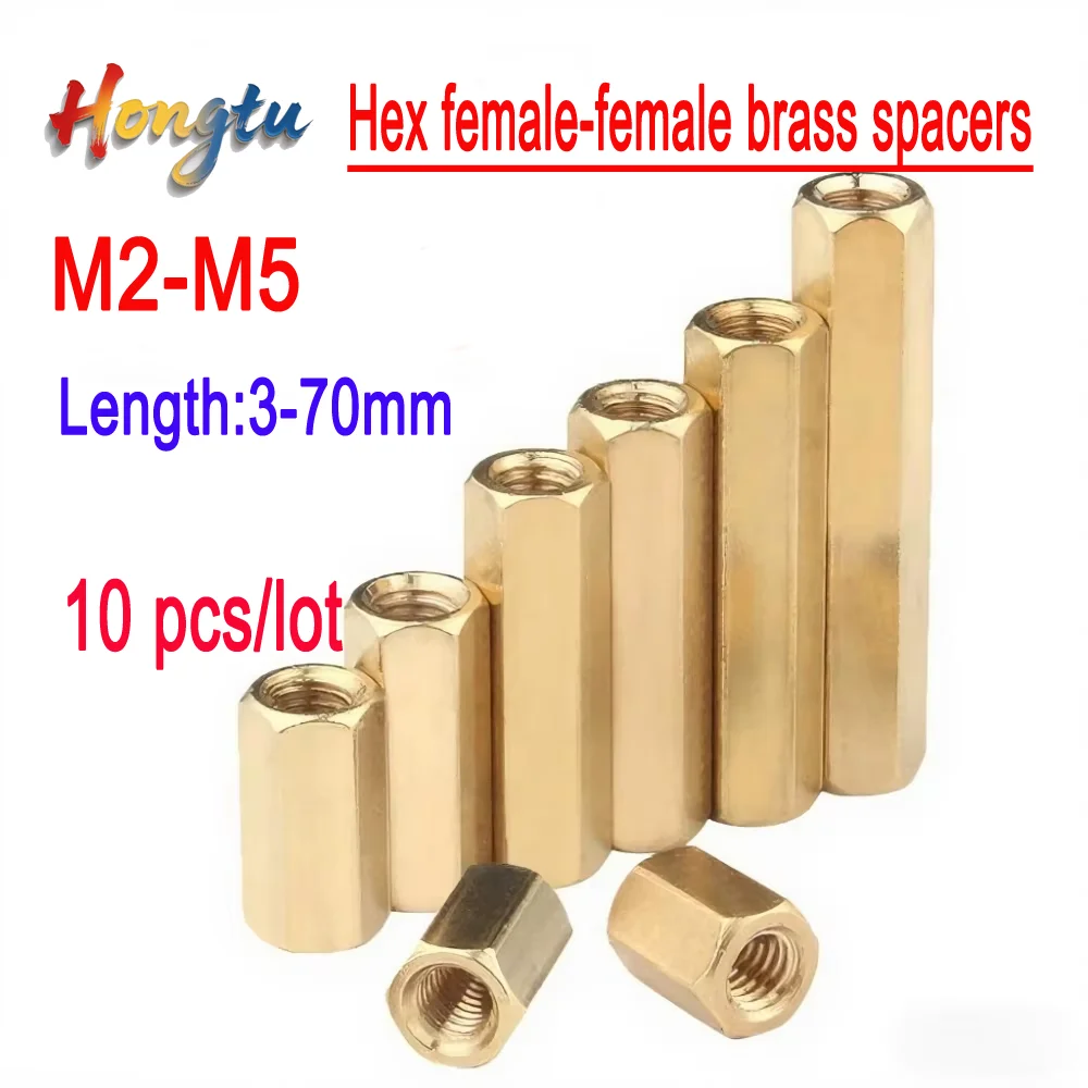 

10 pcs/lot: Hex female-female brass spacers (hollow), M2-M5.