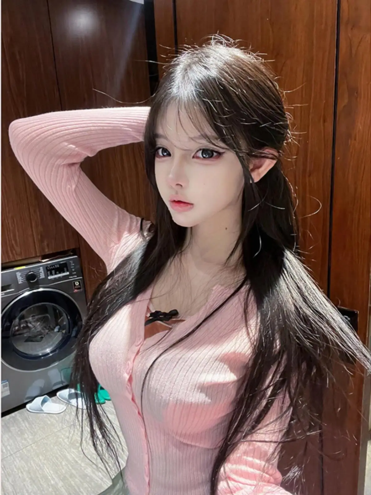 

51STUDIO Sweet And Beautiful Long Sleeve Slim Fit Knitted Shirt Wood Grain Button Spring Summer Top Women's Fashion
