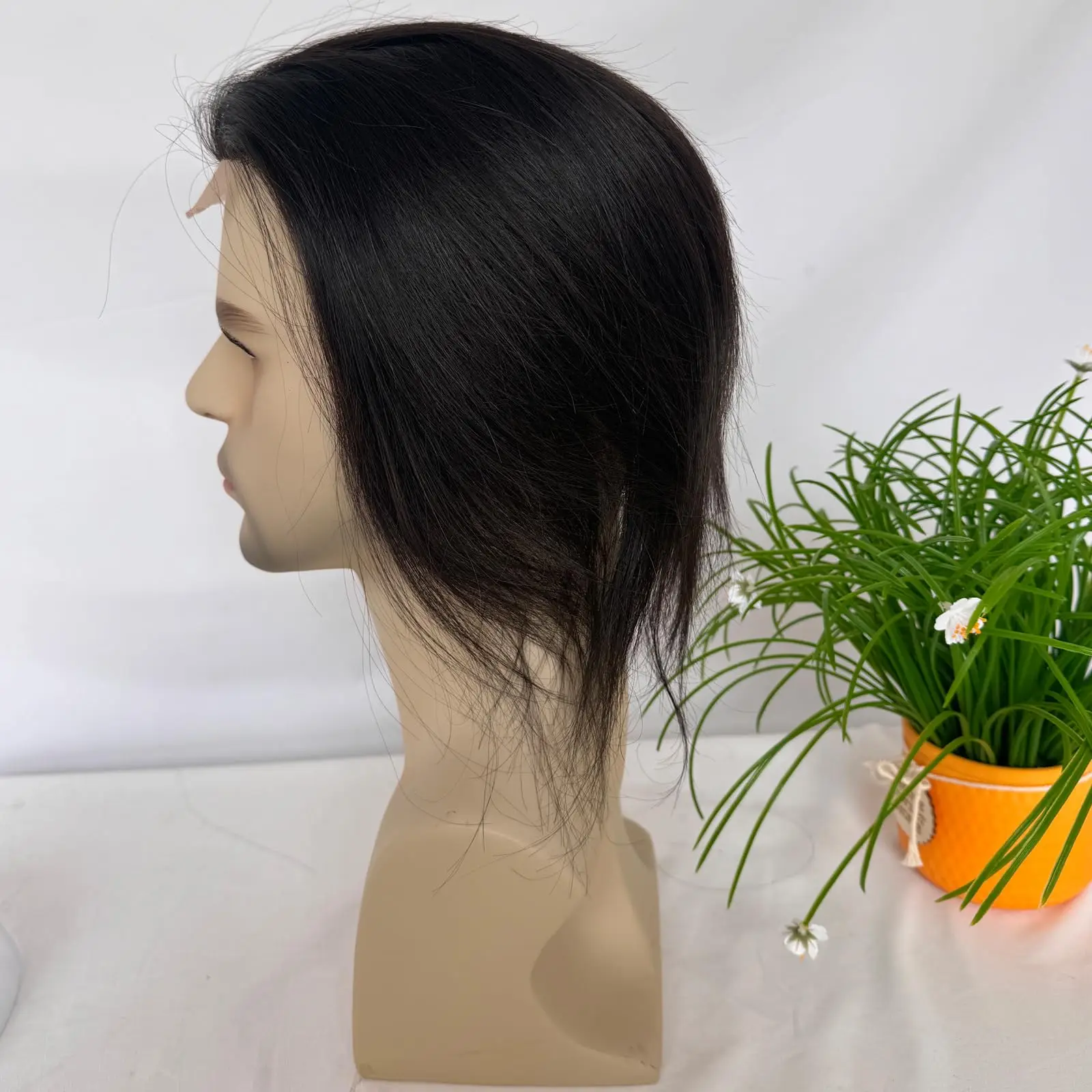 الدانتيل السويسري الجبهة مع بو الرجال الشعر المستعار رجل نظام استبدال الشعر البشري للرجال 4.5x7 بوصة 10 بوصة الشعر الطويل 1B اللون