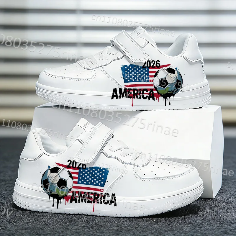 

2026 Football Match America Parent Child Shoes Boys Girls Hot Selling Simple Anti Slip Soft Sole Print Shoes Kids Gift in Stock