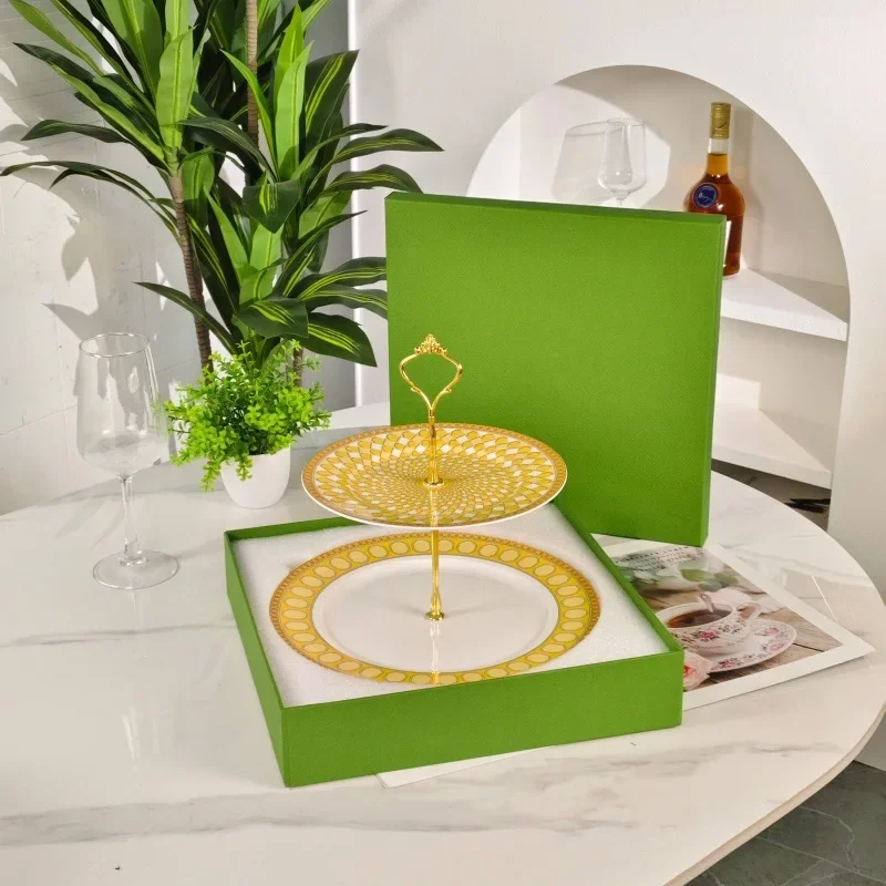 طبق فاكهة أوروبي مكون من طبقتين، حامل عرض معجنات من السيراميك المنزلي لغرفة المعيشة