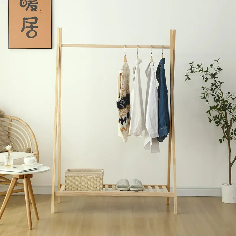 Wooden clothes rack, clothes rack, floor to ceiling bedroom foyer, all solid wood shoe rack integrated, simple storage, storage