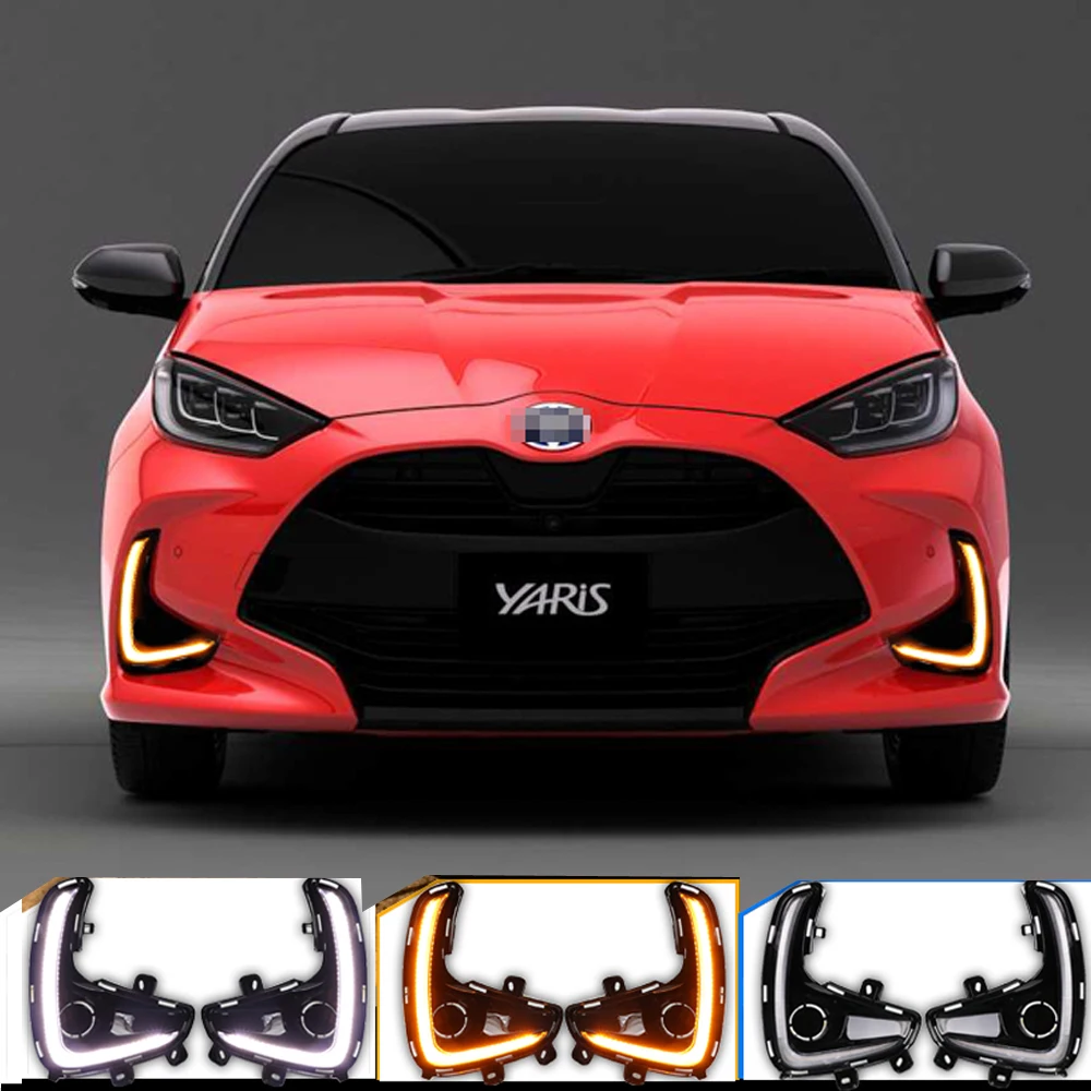 LED Daytime Running Light For Toyota Yaris 2020 2021 2022 Dynamic Turn Yellow Signal Relay Car 12V LED DRL Day Light