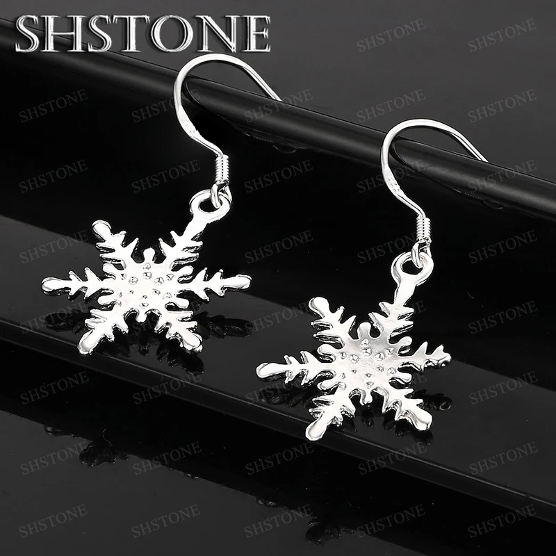 

925 Sterling Silver Snowflake Drop Earring Men Women Fashion Charm Jewelry Engagement Wedding Party Birthday Gift Accessories