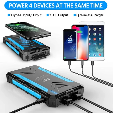 36000 мАч Солнечная батарея Быстрое беспроводное зарядное устройство Powerbank для iPhone 16 15 Samsung S24 Huawei Xiaomi 3A Powerbank с быстрой зарядкой