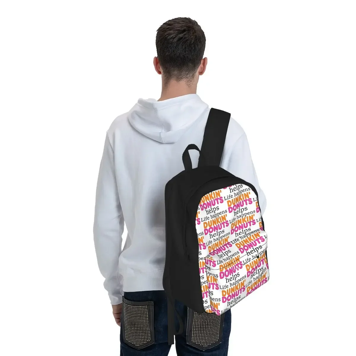 Life Happens... Dunkin Donuts Helps Backpack Hot Sale Daypack Large Capacity Boys Girls BookBag School Bag  for Men Women view 6