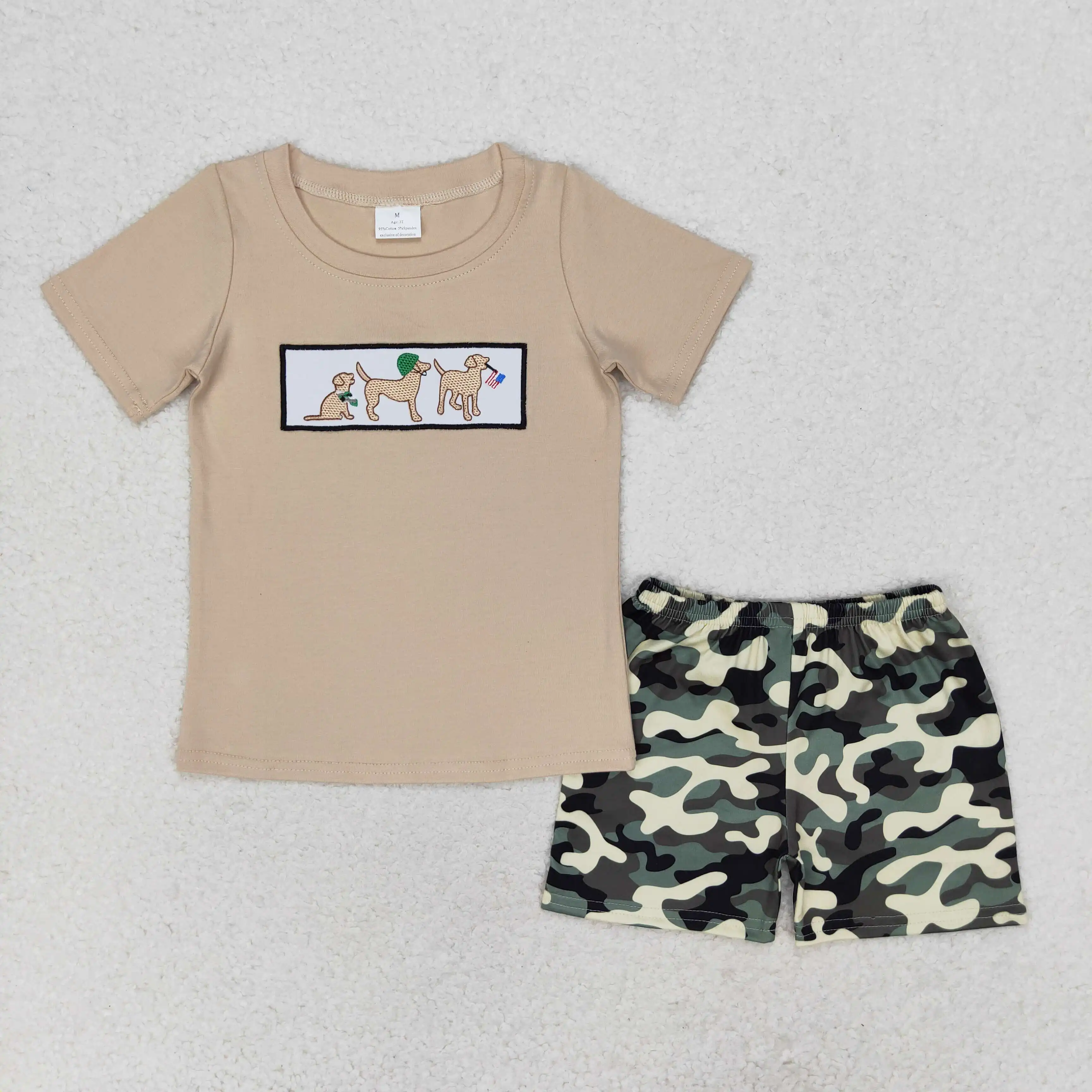 Sibling Embroidery Baby Boys Duck Hunting Deer Short Sleeve Shirt Kids Shorts Summer Outfits