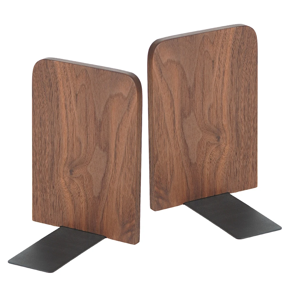 

2pcs Wooden Iron Bookends Decorative Book Stands Home Office Organizer File Magazine Desktop Storage Holder Stand