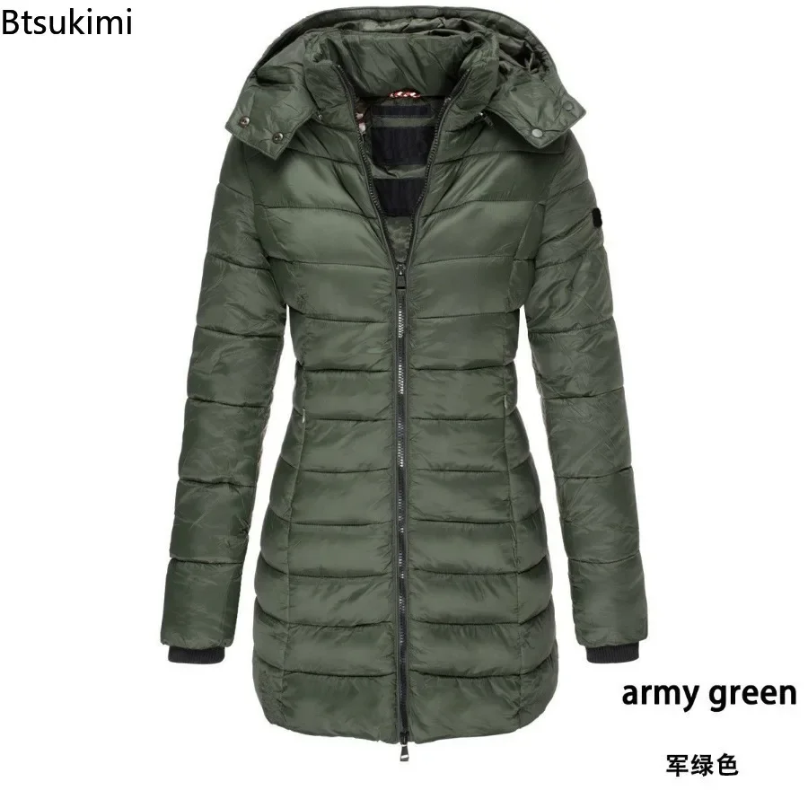 New 2024 Women's Warm Winter Jacket Hooded Medium Length Slim Cotton-padded Jacket Windproof Casual Parkas Winter Clothes Female