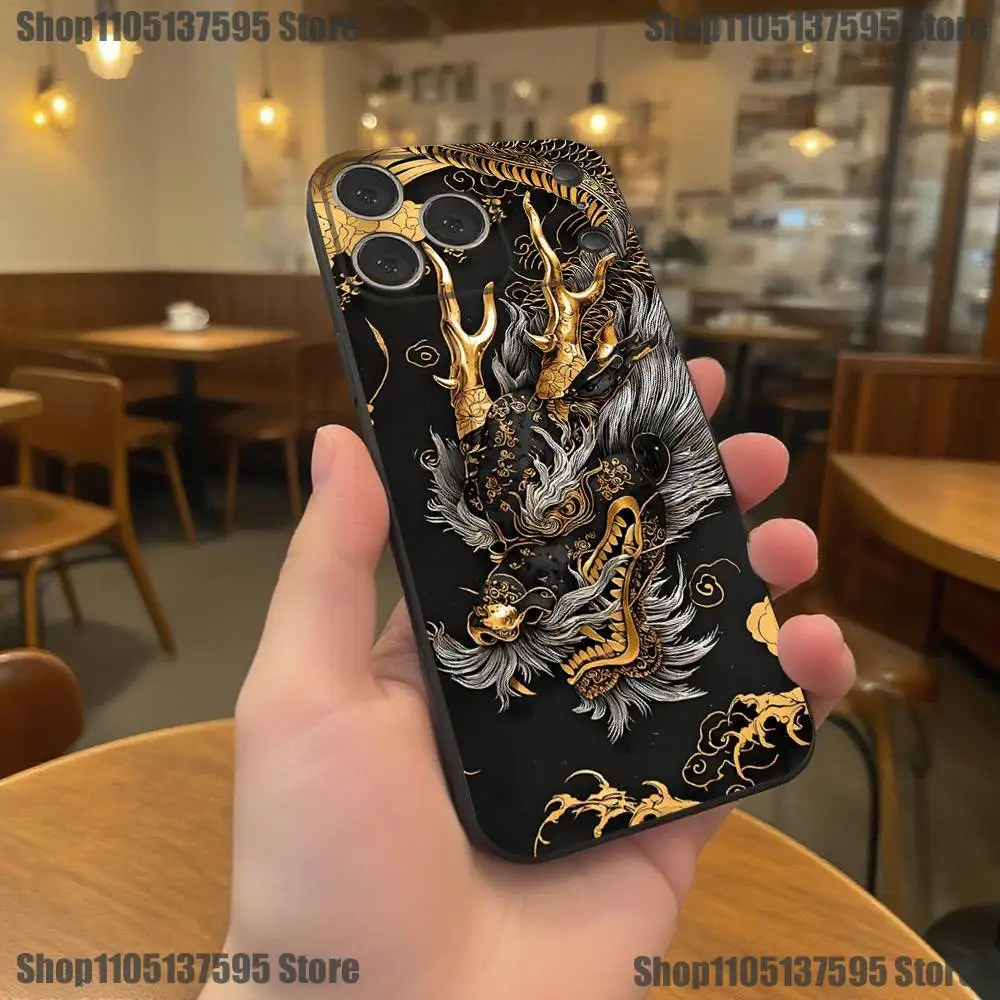 Custodia per telefono Dragon Totem di lusso in stile cinese per iPhone 17,16,15,14,13,12,11,Pro,XS,Max,XR,Plus,E,SE4,Mini Cover morbida nera