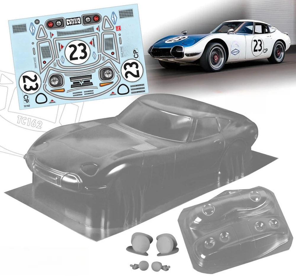 Scale 1/10 1966 GT2000 Lexan Body W/Light Buckle + Mirrors and Front Light fit Tamiya TT01 TT02 Kyosho fazer 255-260mm Wheelbase