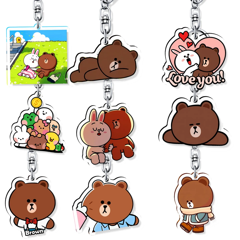 Q Version Brown Bear Cute Keychain Jewelry Pendant Friends Couple Gift Accessories Bag Charms Acrylic Key Chain Souvenir Badge