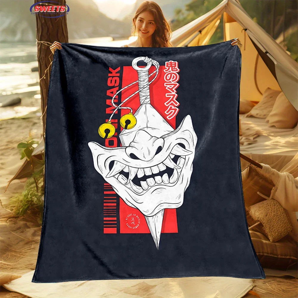 Classic Japanese Hannya Mask Flannel Blanket for Bed Bedroom Sofa Picnic, Warm Throw Blanket for Cover Outdoor Leisure Nap Gift