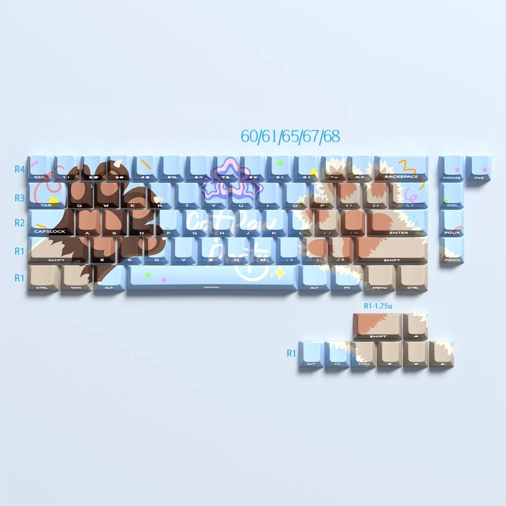 

74 Keys/set Cat Claw Party Keycaps PBT Side Printed Backlit Cartoon Gaming Key Caps Cherry Profile Keycap For 60 61 65 67 68